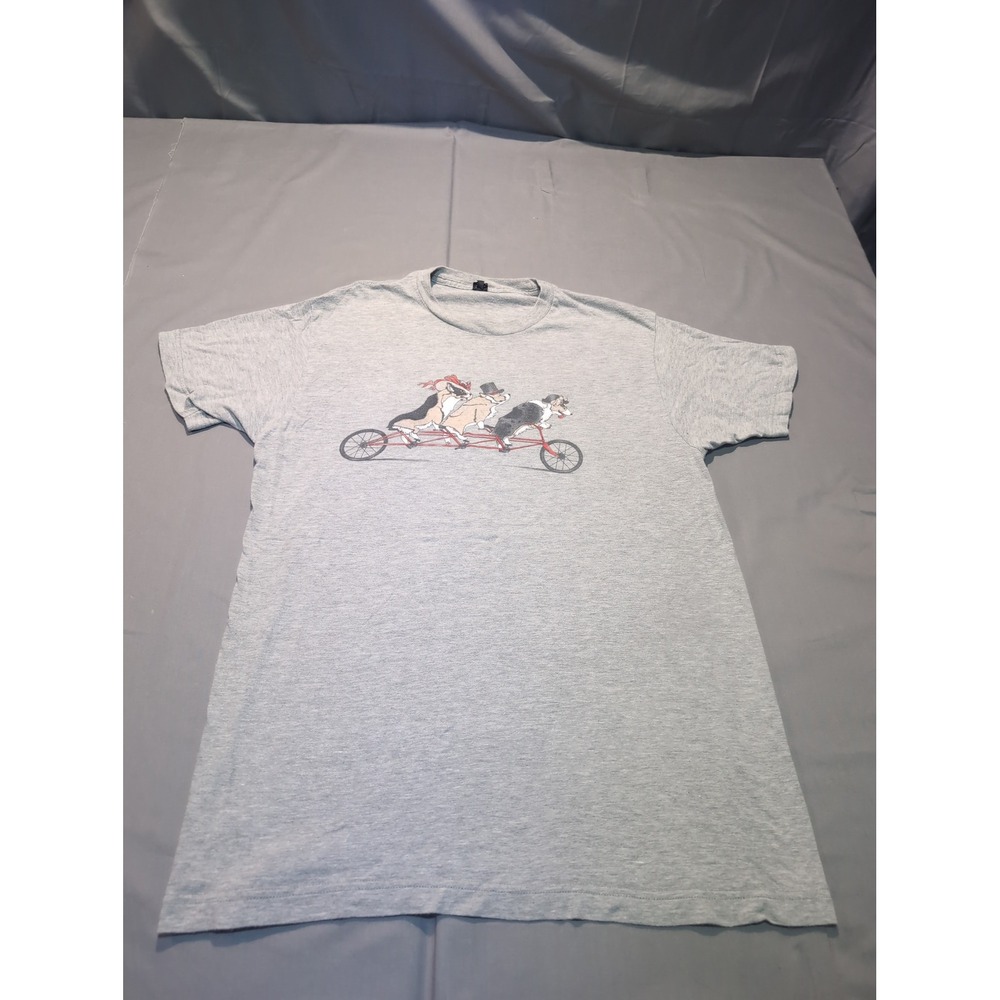 Dogs Riding Bicycle Graphic Print‎ T-Shirt Tultex Gray Large